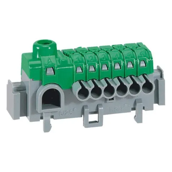 Bornier de répartition de terre — IP2X — connexion automatique — 1 entrée + 6 sorties — 63 mm — image 1
