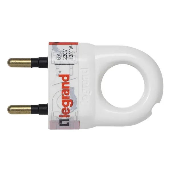 Fiche 2P 6 A plastique avec anneau d’extraction — blanc — image 1