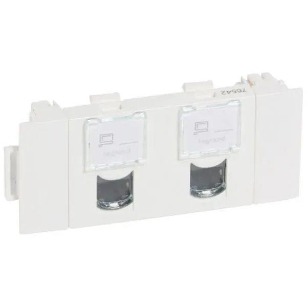 Double prise RJ45 Cat5e FTP — goulotte 3 modules — blanc — image 1