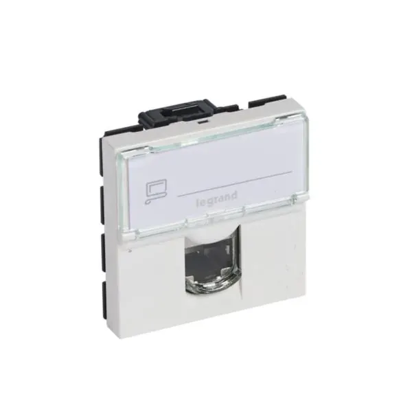 Prise RJ45 Cat6A STP blindage métal — 2 modules — blanc