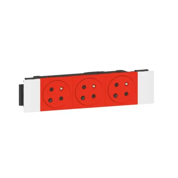 Bloc 3 prises 2P+T surface à détrompage — 1 rangée × 6 modules — rouge