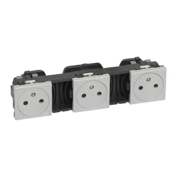 Triple prise 2P+T surface — 3 rangées × 2 modules — aluminium — image 1