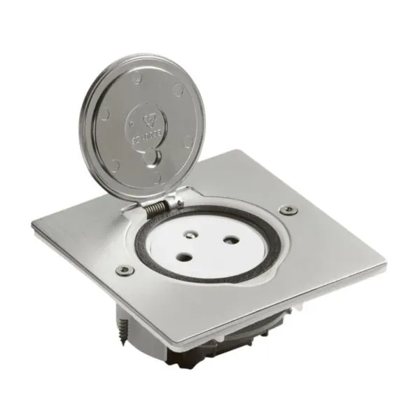 Prise de sol 2P+T 16 A — platine carrée inox brossé — IP44/IK08 — image 1