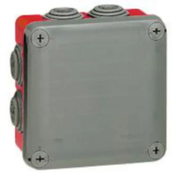 Boîte de dérivation 105×105×55 mm — 7 embouts — IP55/IK07 — gris/rouge — image 1