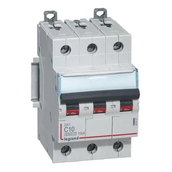 DX3 6000 — Disjoncteur 3P 10 A courbe C — connexion vis — 1 rangée × 3 modules — image 1