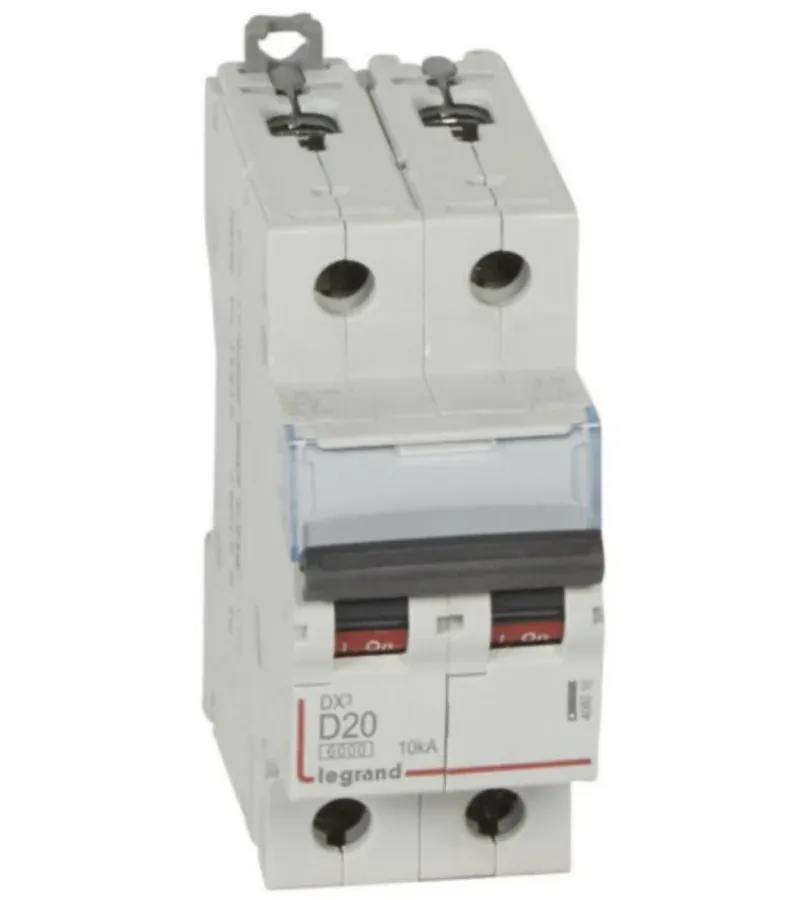 DX3 6000 — Disjoncteur 2P 20 A Courbe D — Connexion vis — 1 rangée × 2 modules — image 1