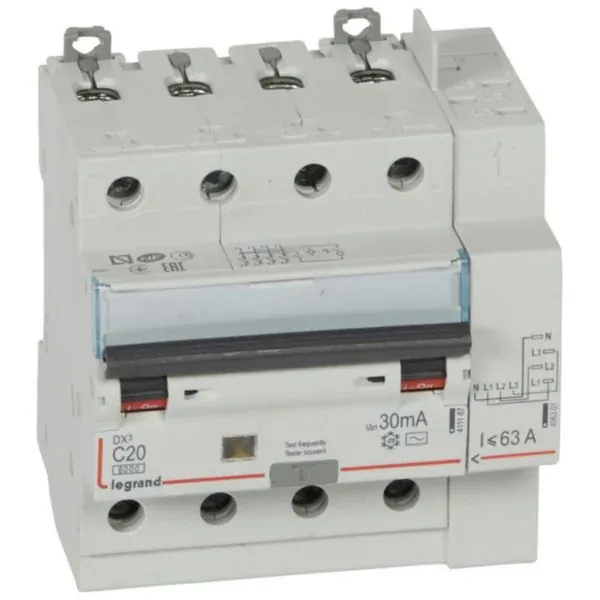 DX³ 6000 — Disjoncteur différentiel 4P — 20A — type AC 30mA — 1 rangée × 5 modules — image 1