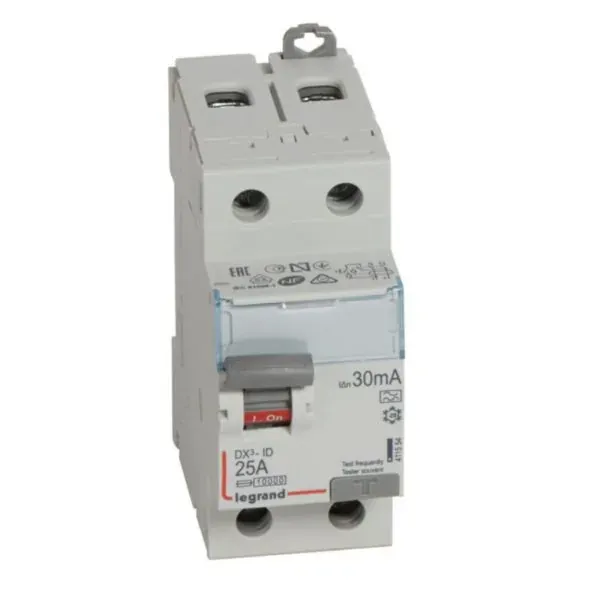 DX³ — Interrupteur différentiel 2P 25 A type A 30 mA — 1 rangée × 2 modules
