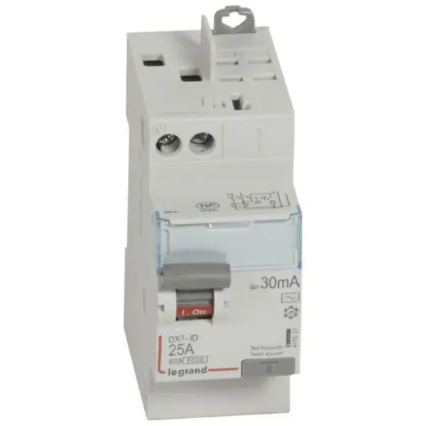 DX³‑ID — Interrupteur différentiel 2P 25A type AC 30mA — 2 modules