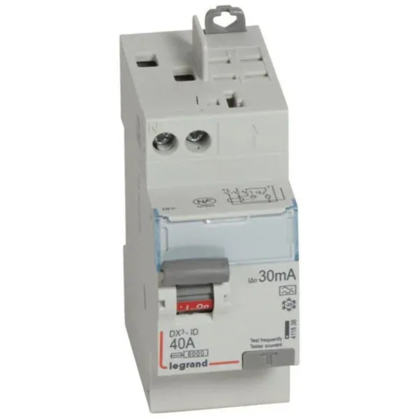DX³-ID — Interrupteur différentiel 2P 40A type A 30mA — 1 rangée × 2 modules