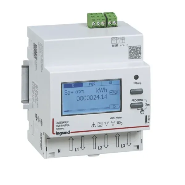 EMDX³ — Compteur d'énergie triphasé 63A direct — RS485 Modbus — 1 rangée × 4 modules — image 1