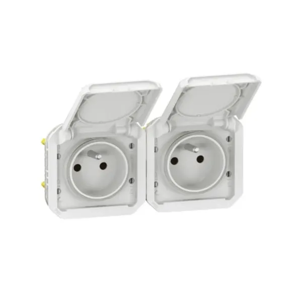Double prise 2×2P+T — montage horizontal — 16 A 250 V — IP55
