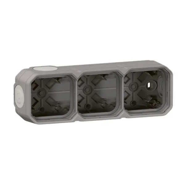 Boîtier saillie 3 postes horizontaux — IP55 — gris