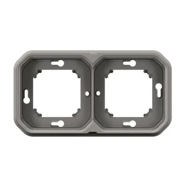 Support/plaquette encastré 2 postes — horizontal/vertical — IP55 — gris
