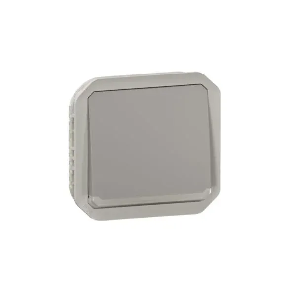 Poussoir inverseur lumineux Plexo composable gris — 10 A IP55