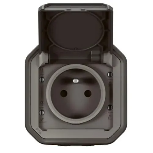 Prise 2P+T 16 A — IP55 IK08 — saillie anthracite