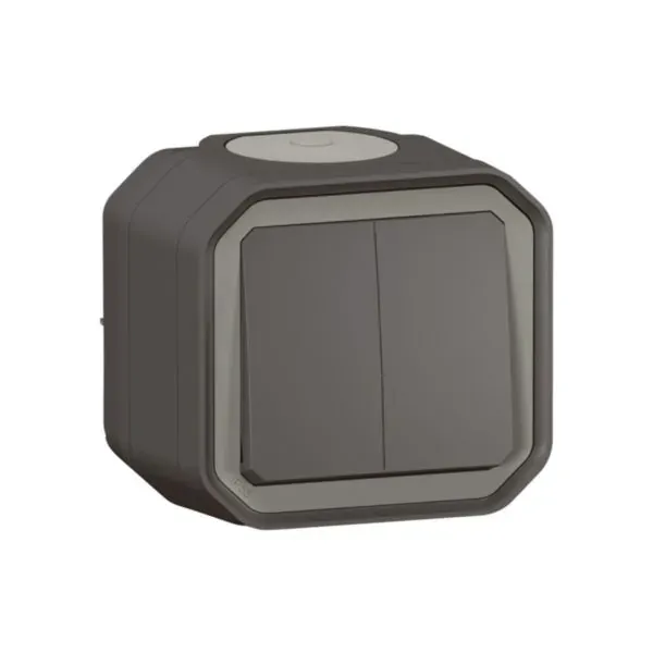 Double va-et-vient Plexo — 2 × 10 A — saillie — IP55/IK08 — anthracite