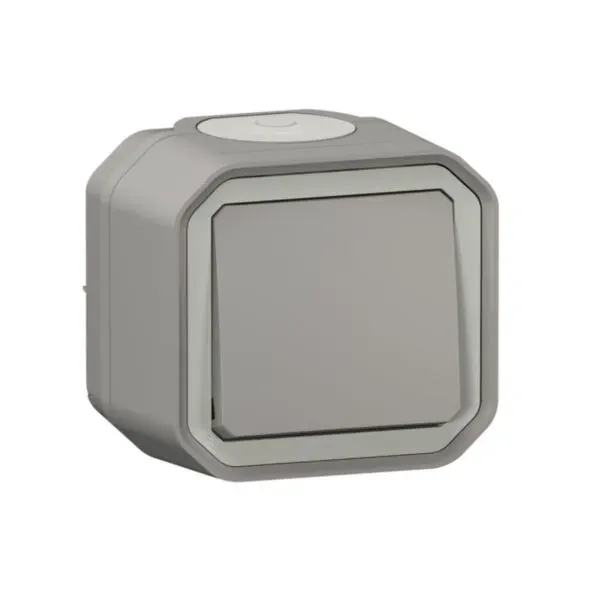 Poussoir NO saillie — IP55 IK08 — Plexo gris