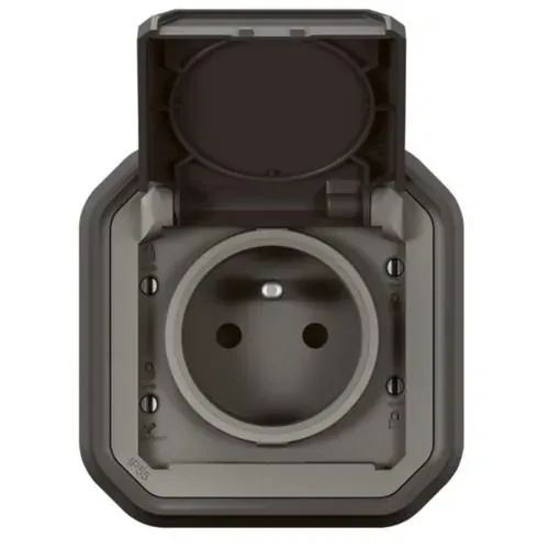 Prise 2P+T 16 A encastrée — IP55 IK08 — anthracite
