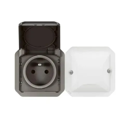 Prise 2P+T connectée — IP55 — 16 A / 3680 W — anthracite