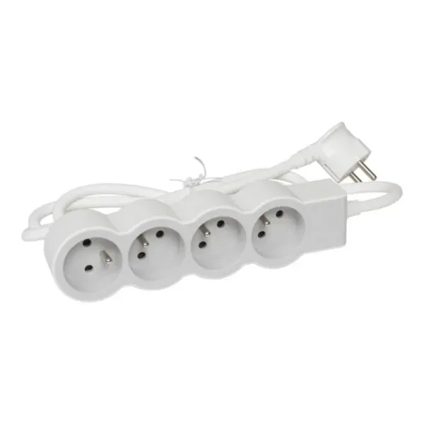 Rallonge multiprise extra‑plate 4× 2P+T — cordon 3 m — blanc/gris — image 1