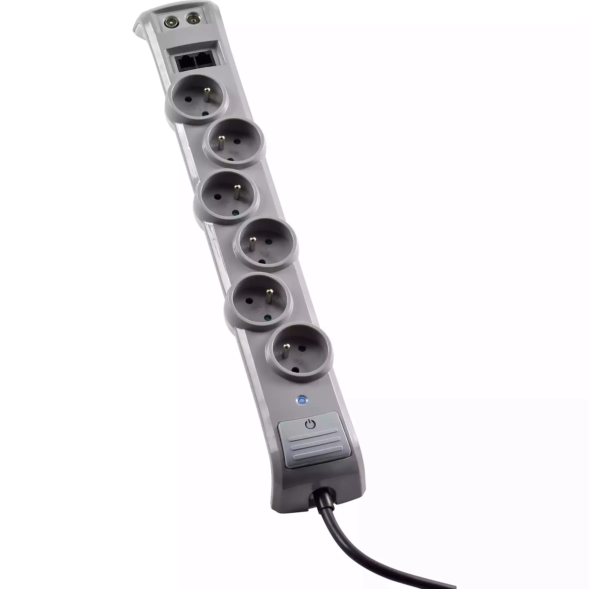 Bloc multiprise parafoudre 6 prises — TV + RJ45 — interrupteur — câble 1,5 m — gris — image 1