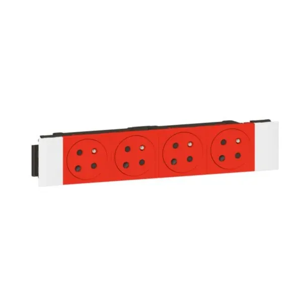 Prise 2P+T surface à détrompage — 4 prises — 8 modules — rouge