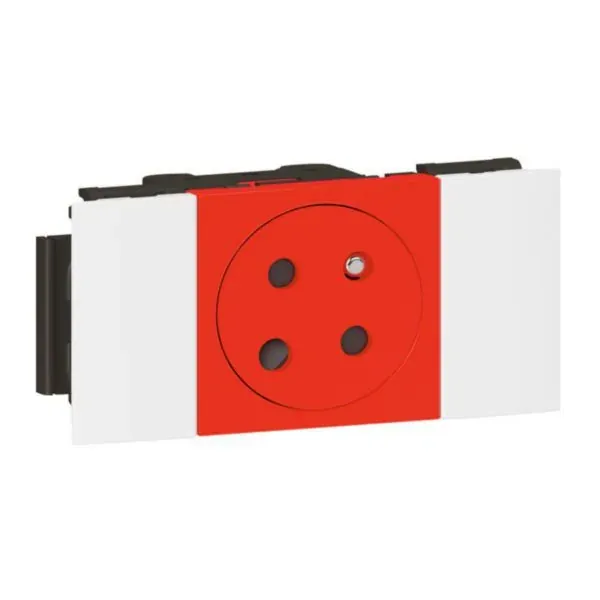 Prise 2P+T surface à détrompage — 1 rangée × 2 modules — rouge