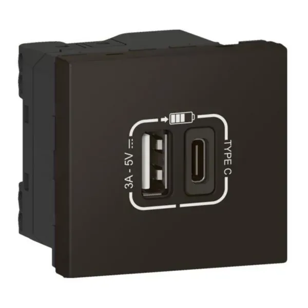 Prise de charge USB A+C 15 W — 2 modules — noir mat — image 1