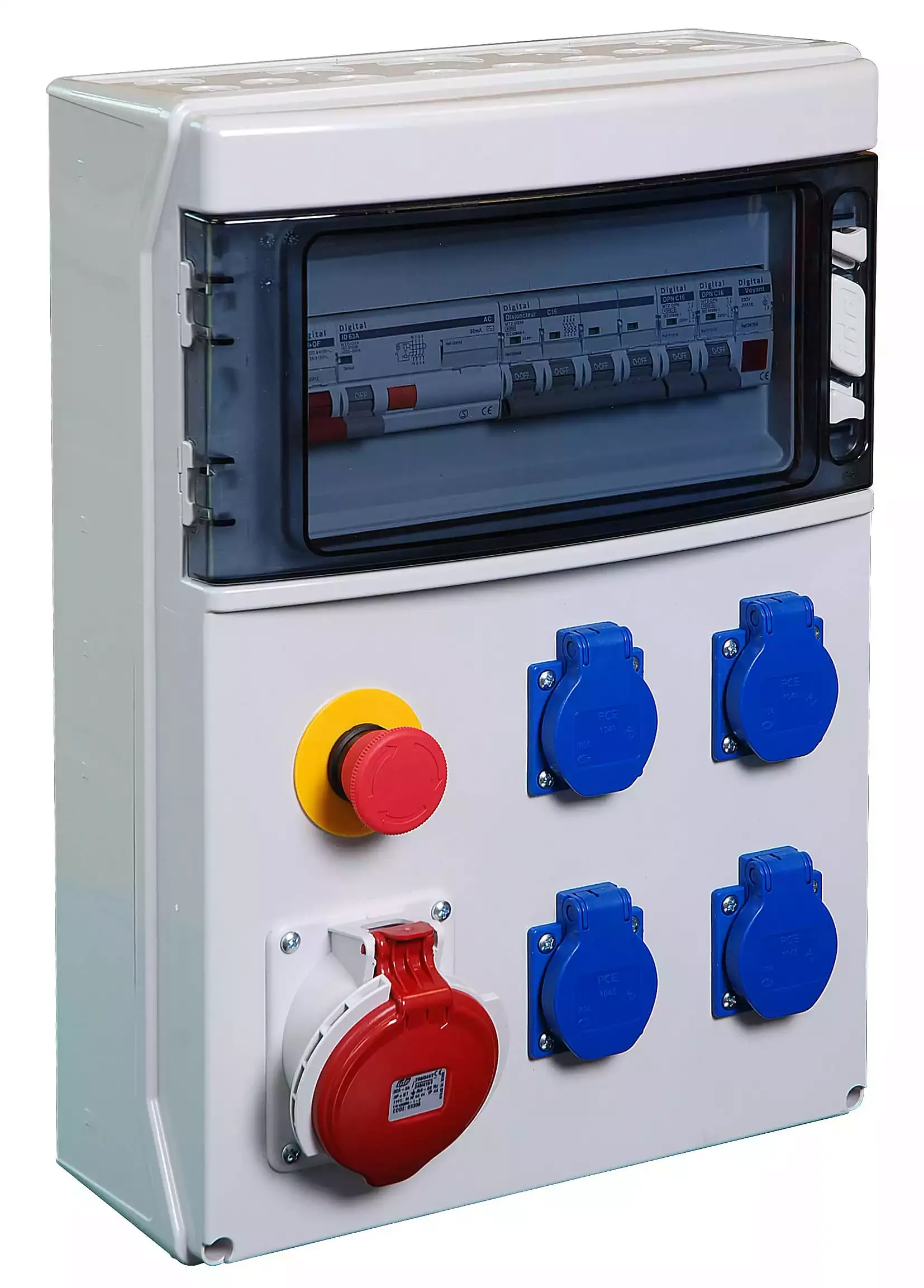 Coffret de chantier — 4×2P+T + 1×3P+N+T 32 A — IP54 + AU — image 1